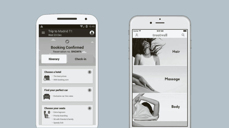 Smart phones displaying Ryanair and Treatwell app