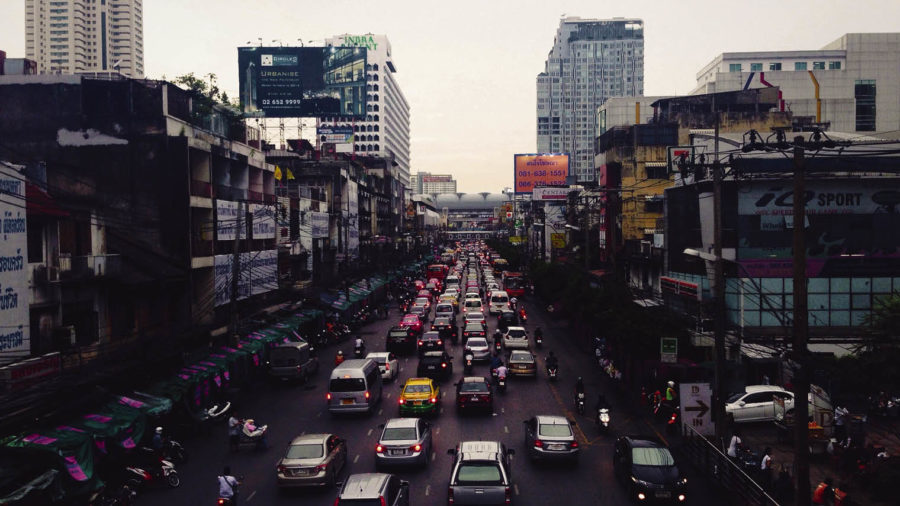 Busy city street full of traffic