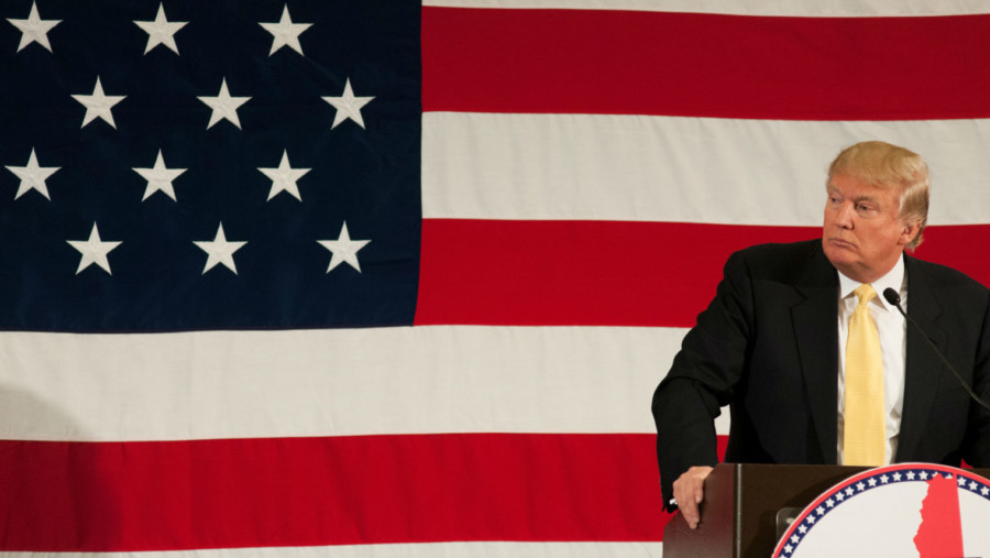 Donald Trump making a speech against US flag