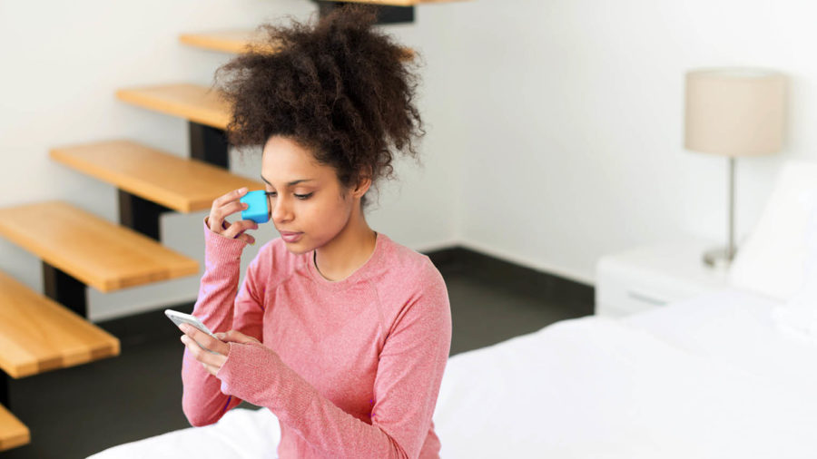mySkin’s app OKU app and connected monitoring device uses visible light spectrum to measure the health of the skin beneath he surface