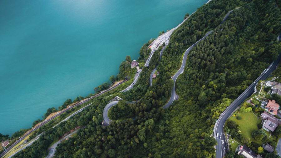 Coastal roads and sky blue ocean