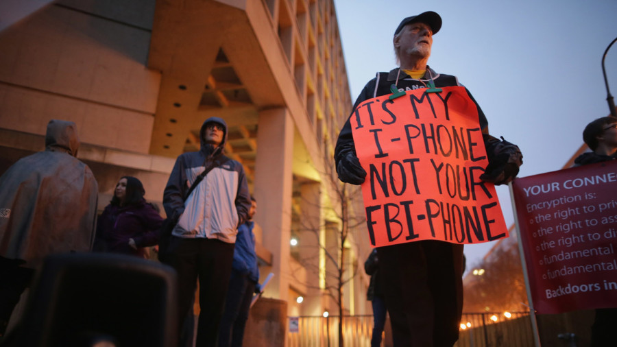 Apple Supporters Protest In Front Of FBI Headquarters In Washington DC