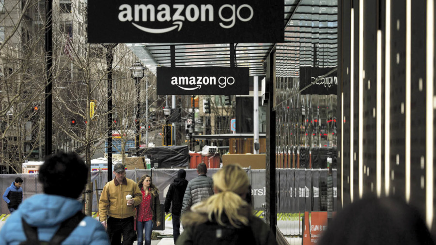 Outside an Amazon Go store in Seattle