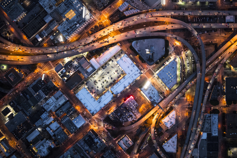 Aerial view of illuminated San Francisco.