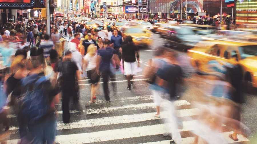 Pedestrians crossing road blurred