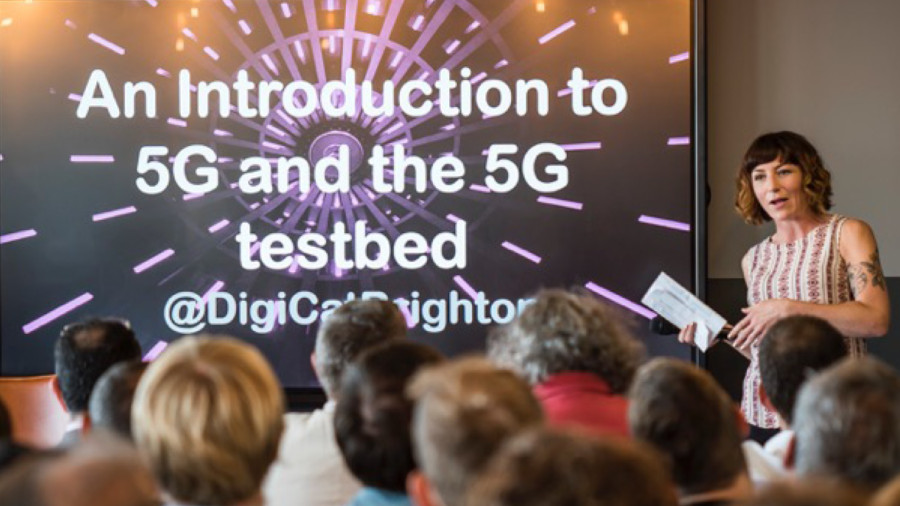 Woman speaking at 5G conference