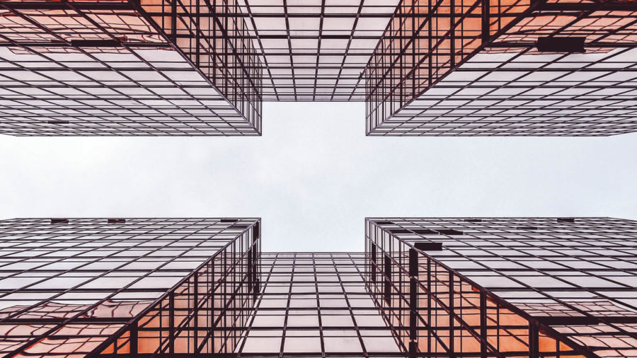 view of skyscrapers from below