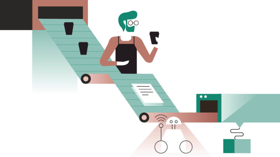 procurement technology graphic coffee conveyor belt
