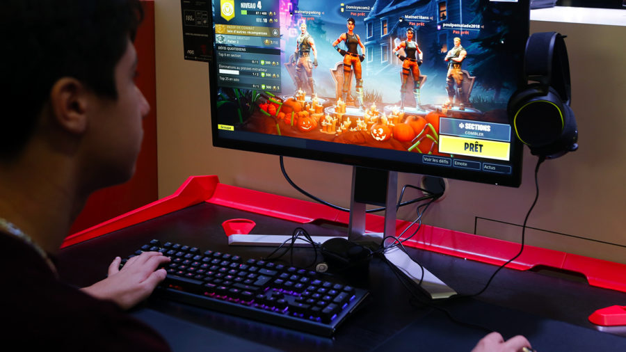 man playing video games