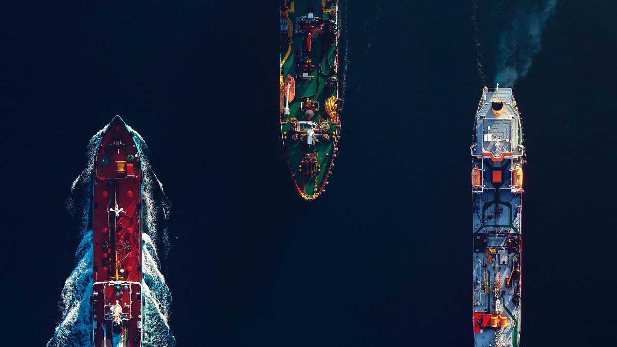 Cargo ships on the sea, seen from above