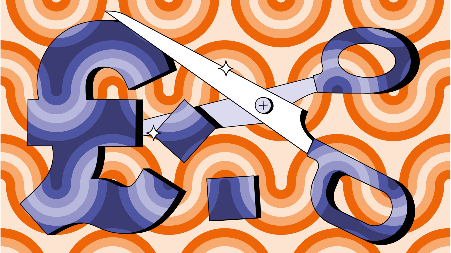 illustration of scissor cutting poundsign in 1970s print